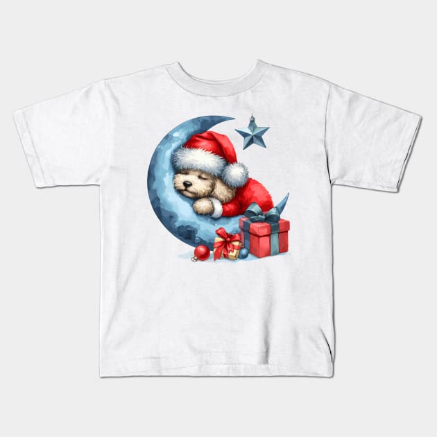 Poodle Dog On The Moon Christmas Kids T-Shirt by Graceful Designs